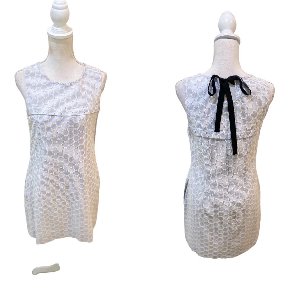 JCrew blue & white eyelet lace cotton sleeveless dress black tie back sizes 6/10